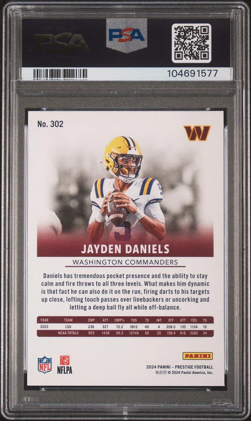 2024 Panini Prestige 302 Jayden Daniels Hyper Xtra Points PSA 10