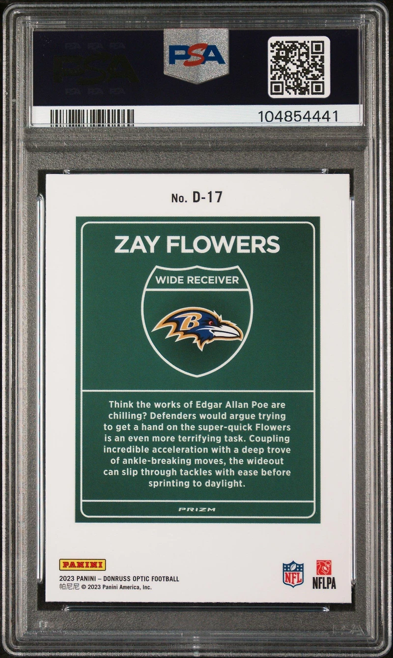 2023 Panini Donruss Optic Downtown! D17 Zay Flowers PSA 9