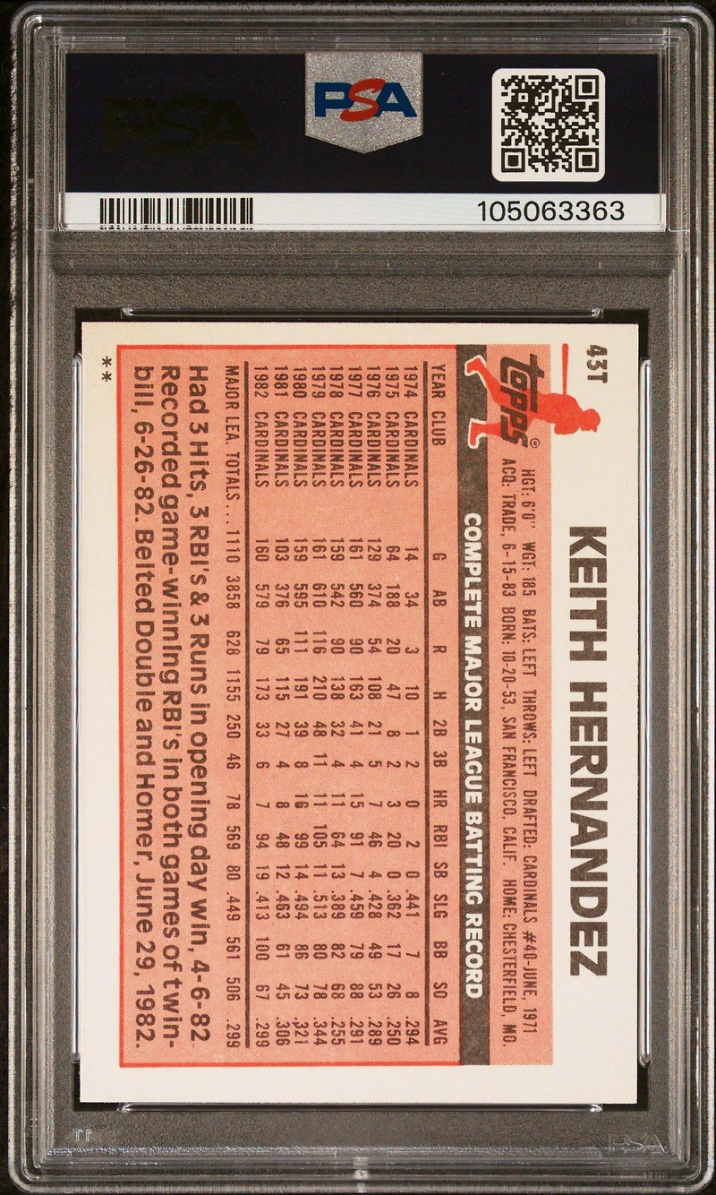 1983 Topps Traded 43t Keith Hernandez PSA 9