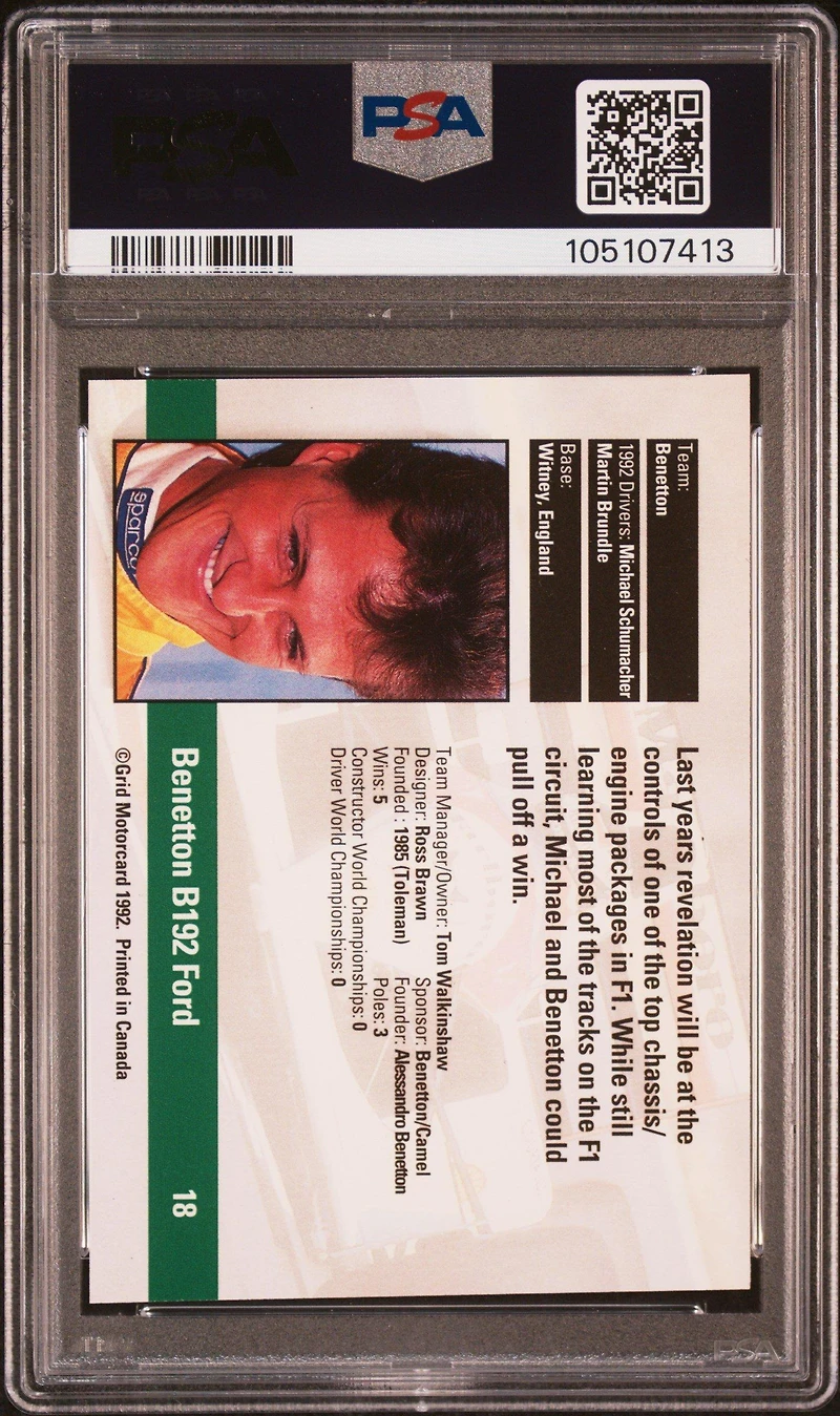 1992 Grid Formula One Michael Schumacher PSA