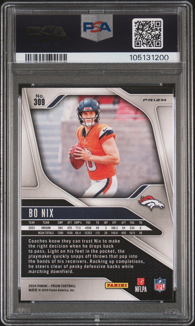 2024 Panini Prizm 309 Bo Nix Disco Prizm PSA