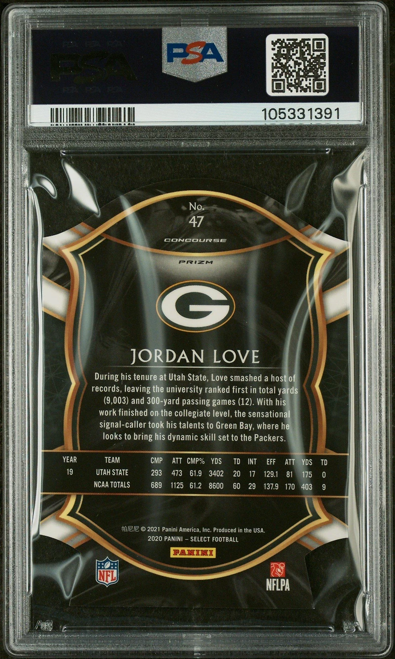 2020 Panini Select Jordan Love Die-cut Prizm PSA