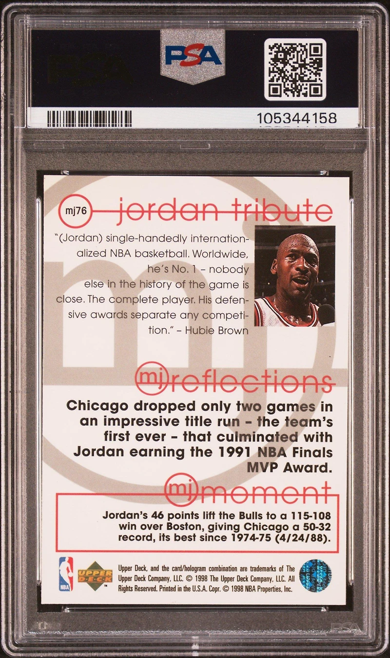 1998 Upper Deck Jordan Tribute Mj76 Michael Jordan Mj Reflections PSA 8
