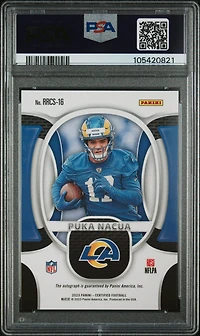 2023 Panini Certified Rookie Roll Call Signature Rrcs16 Puka Nacua Mirror Teal PSA 10