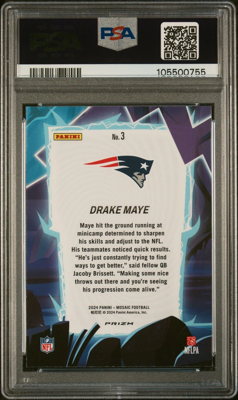 2024 Panini Mosaic Storm 3 Drake Maye PSA 10