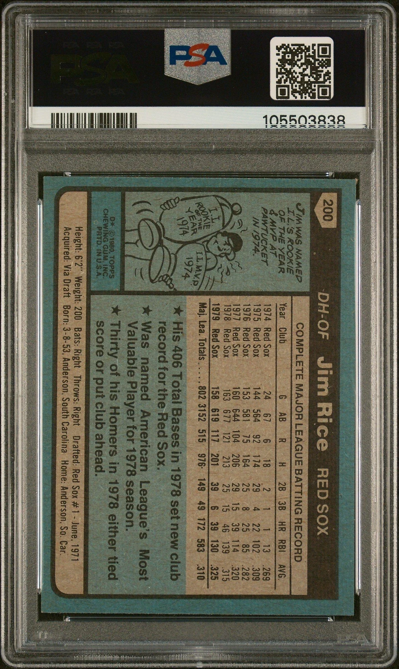 1980 Topps 200 Jim Rice PSA 9
