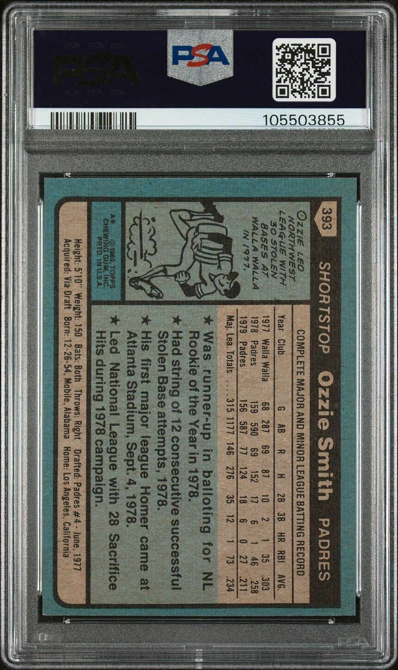 1980 Topps 393 Ozzie Smith PSA 9