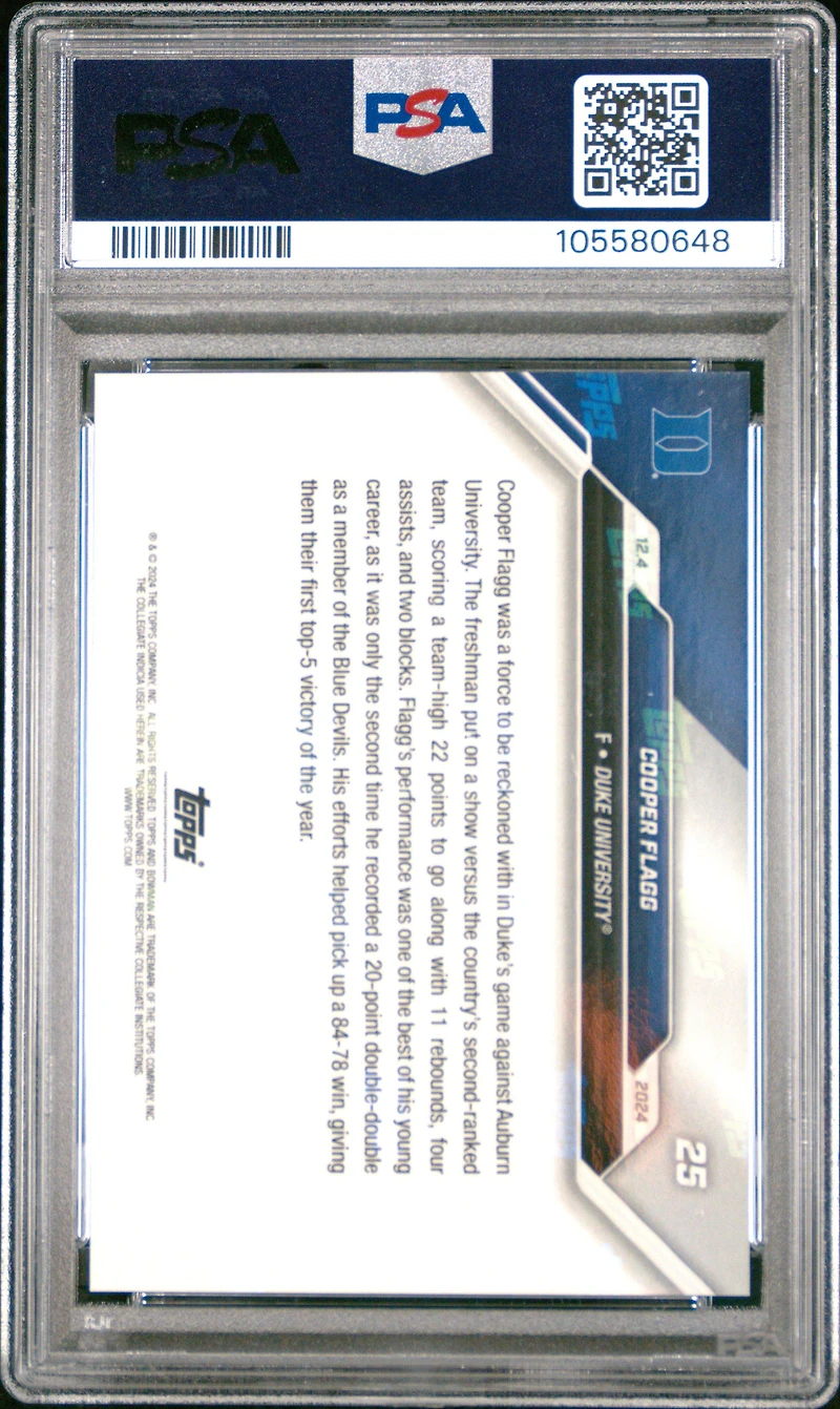 2024-25 Bowman U Now 25 Cooper Flagg PSA 10