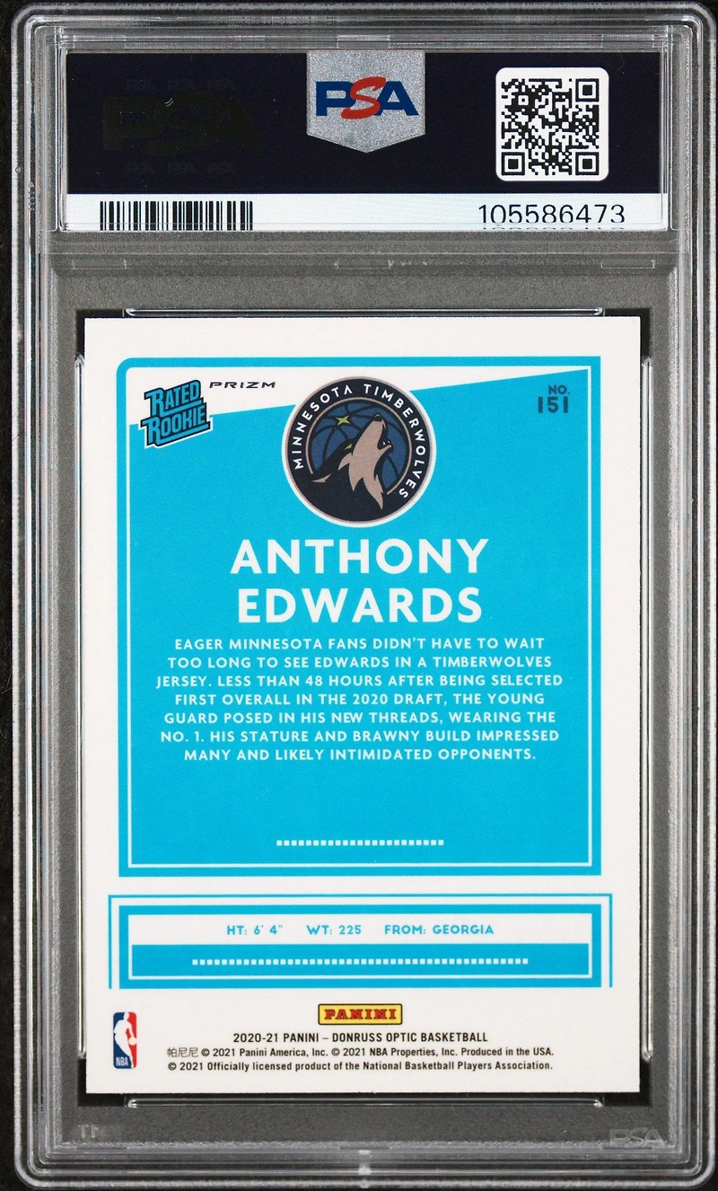 2020 Panini Donruss Optic 151 Anthony Edwards Holo PSA