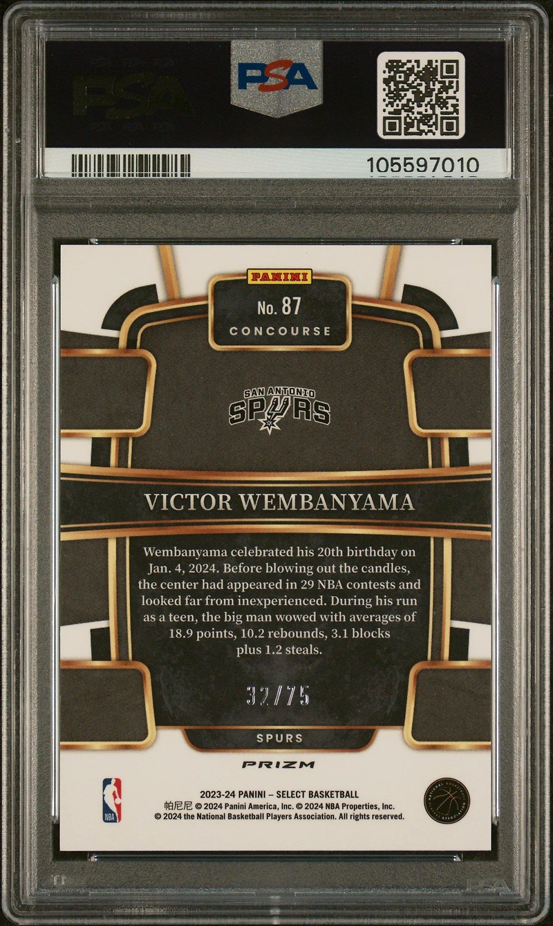 2023 Panini Select 87 Victor Wembanyama Neon Green Prizm PSA 10
