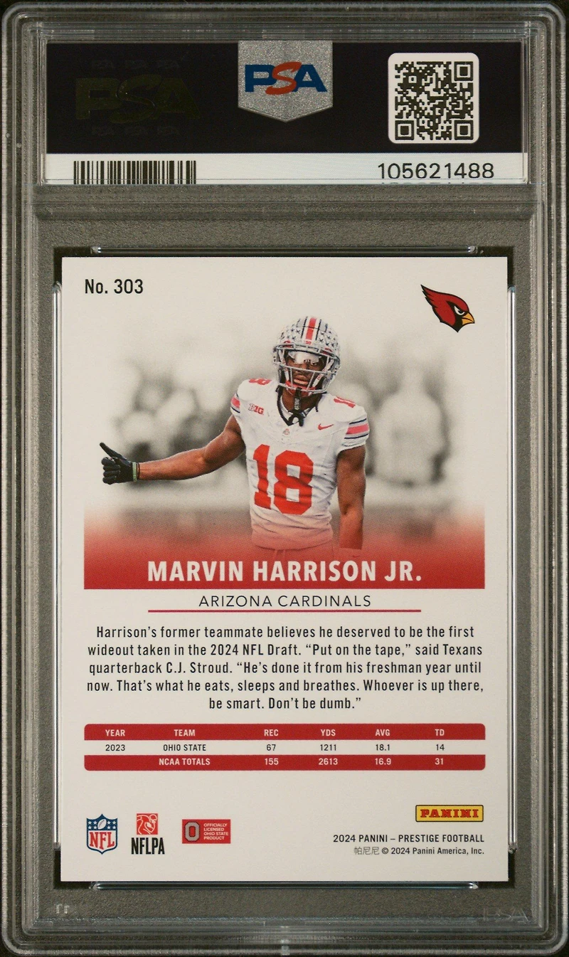 2024 Panini Prestige 303 Marvin Harrison Jr. PSA 10