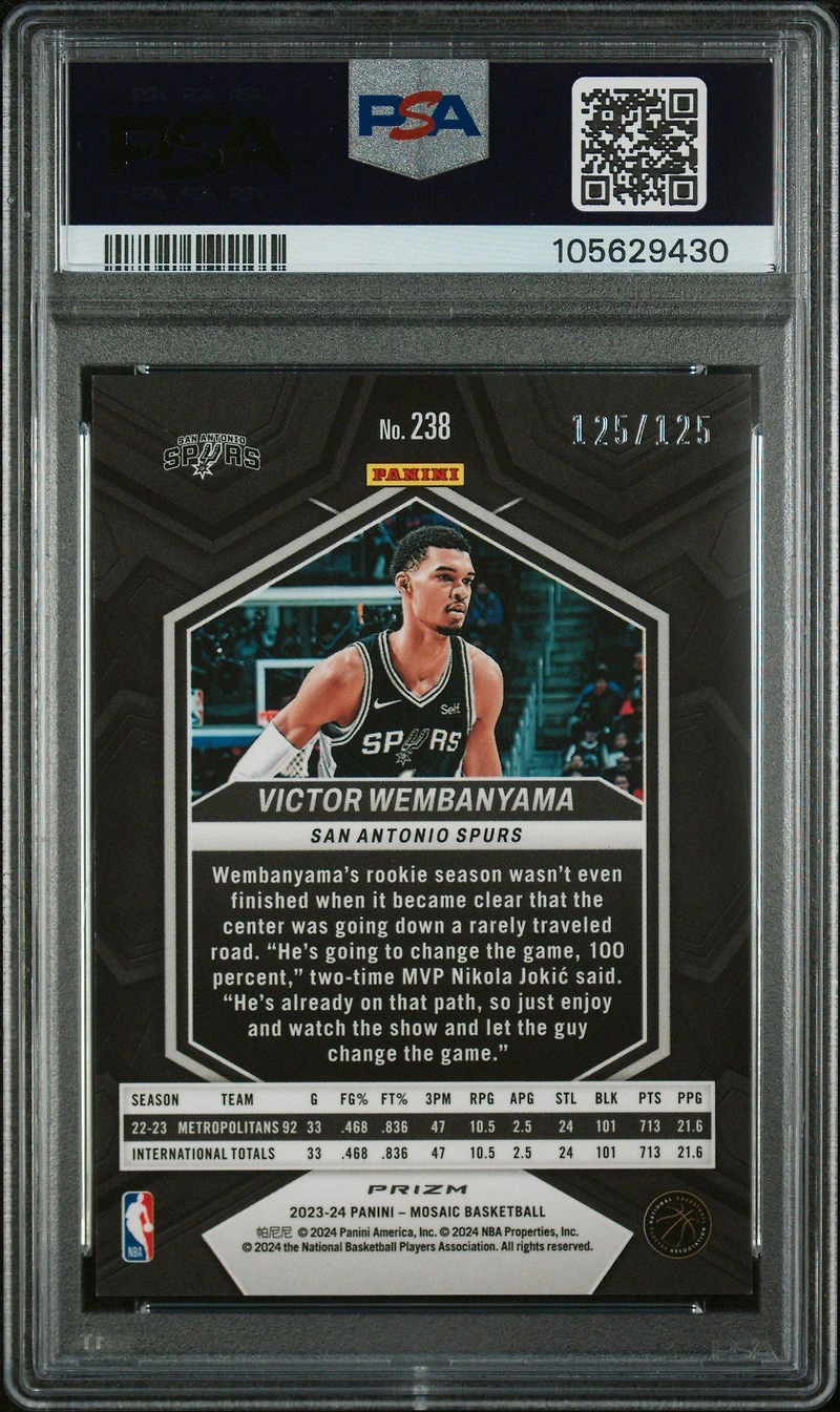 2023 Panini Mosaic 238 Victor Wembanyama Ice PSA 10