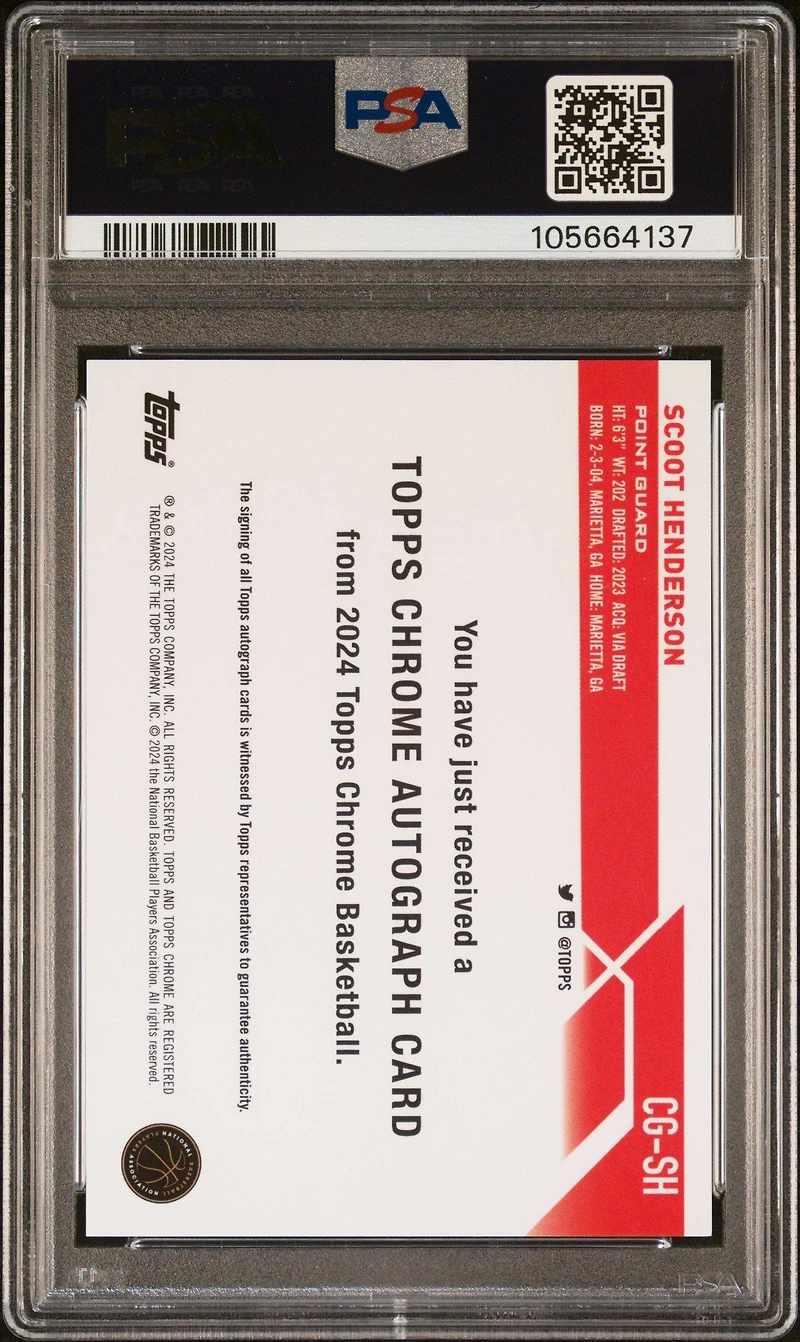 2023 Topps Chrome Topps Chrome Autographs Cgsh Scoot Henderson PSA 10