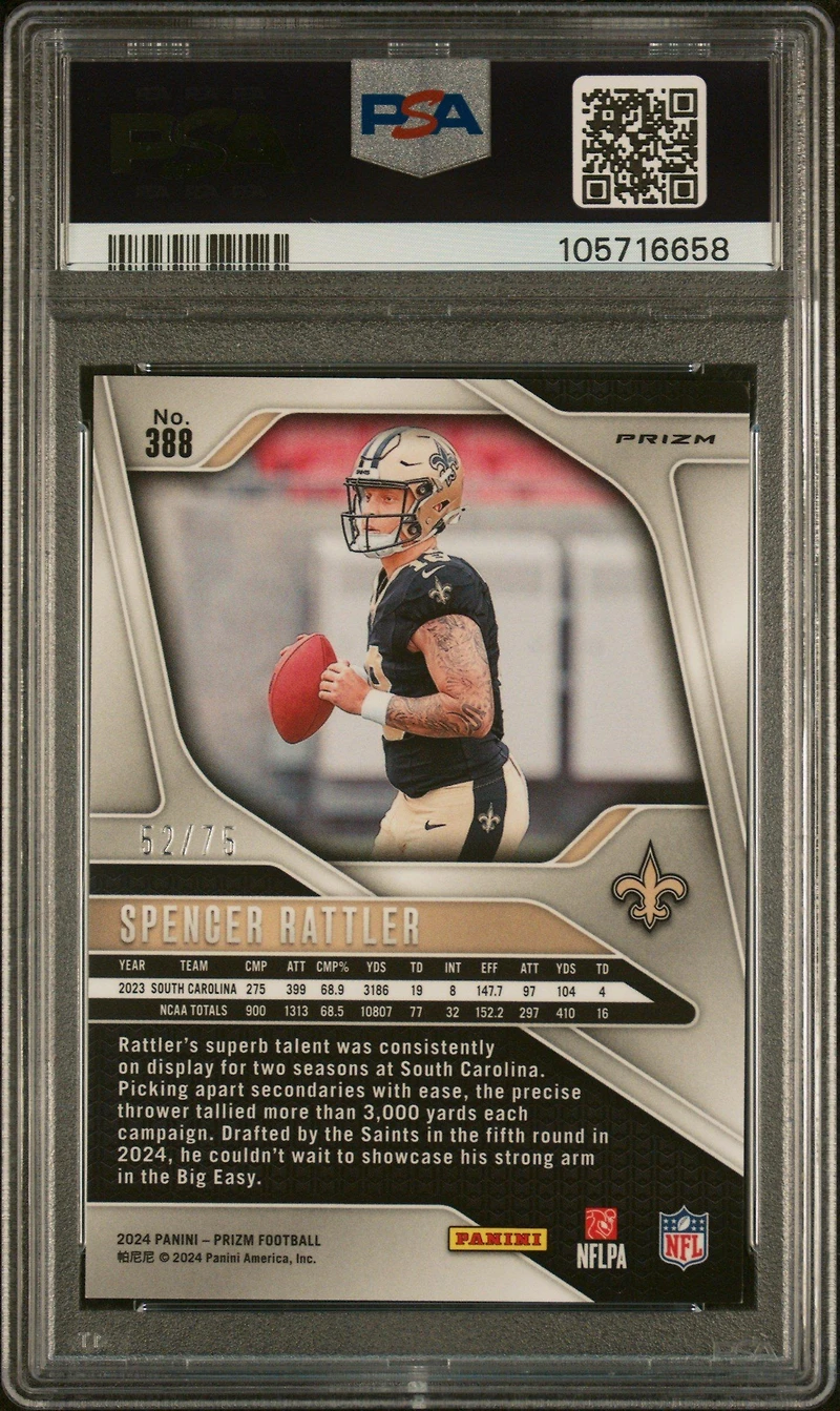 2024 Panini Prizm 388 Spencer Rattler Green Scope PSA 8