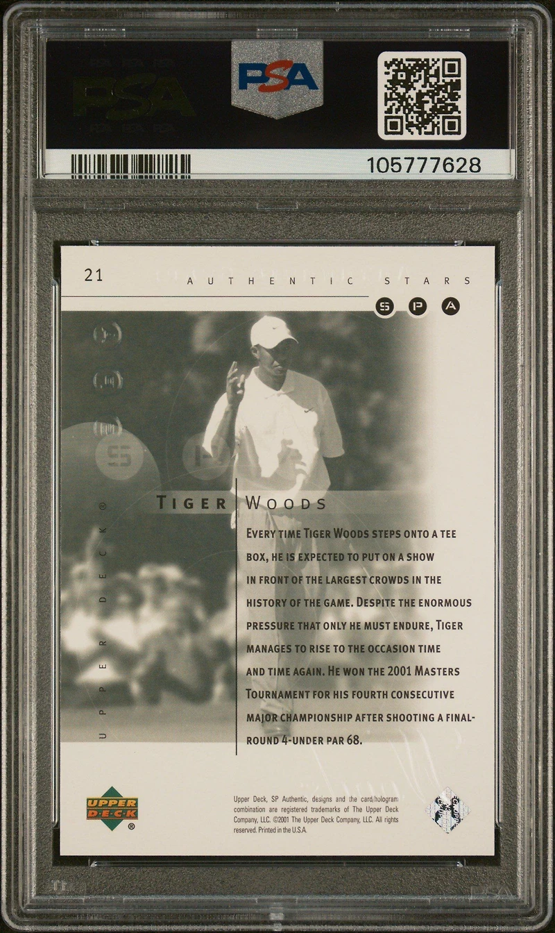 2001 Sp Authentic Preview 21 Tiger Woods Sample PSA 9