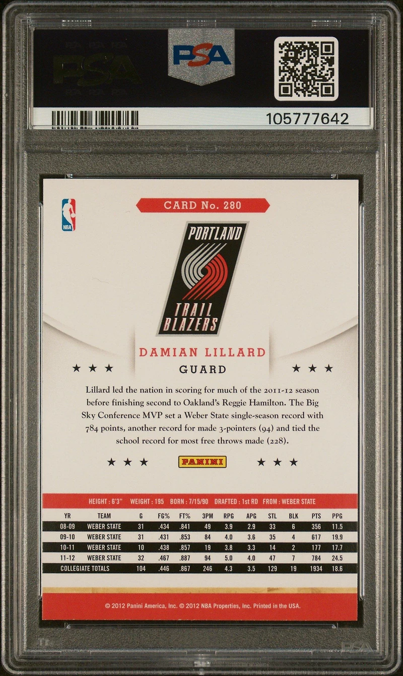 2012 Panini Hoops 280 Damian Lillard PSA