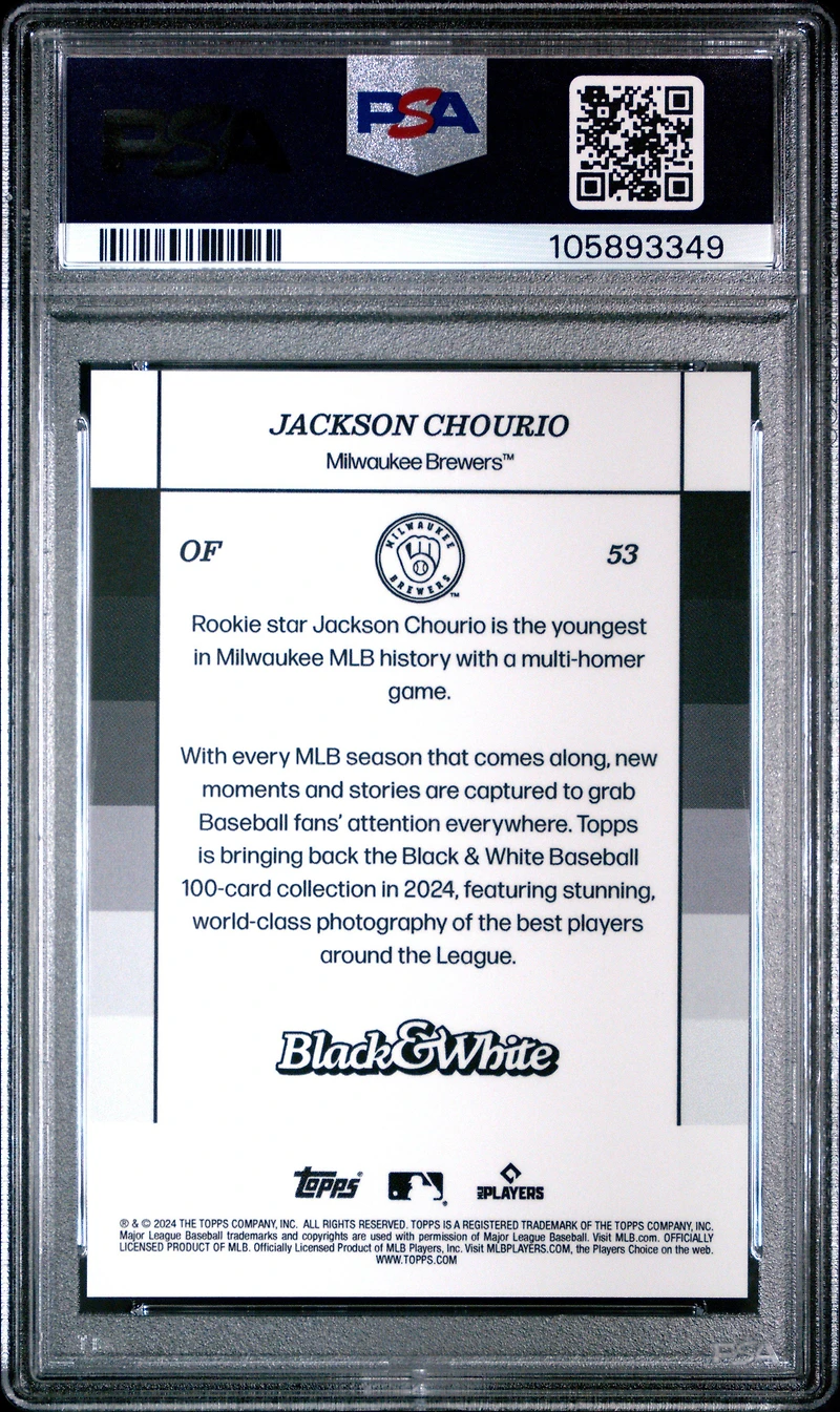 2024 Topps Black And White 53 Jackson Chourio PSA 10