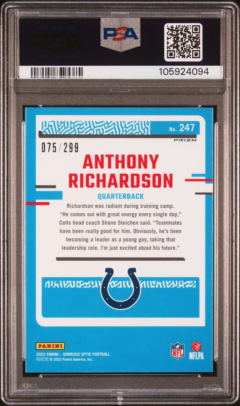 2023 Panini Donruss Optic 247 Anthony Richardson Aqua PSA 10
