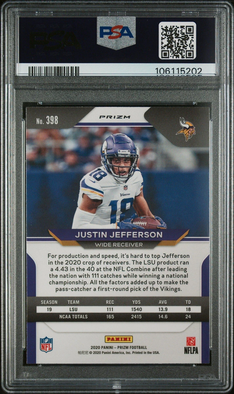 2020 Panini Prizm 398 Justin Jefferson Disco Prizm PSA 10