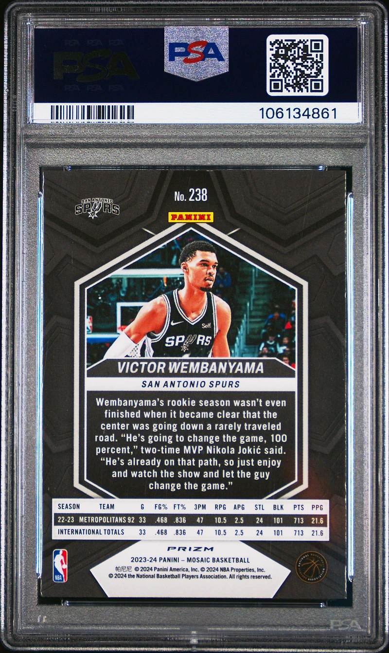 2023 Panini Mosaic 238 Victor Wembanyama Silver PSA 9
