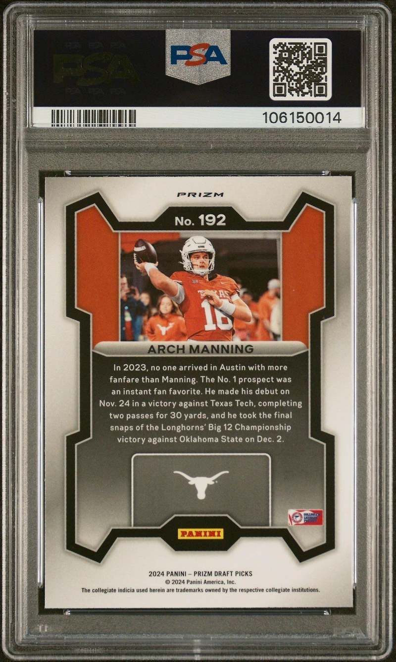 2024 Panini Prizm Draft Picks 192 Arch Manning Silver Prizm PSA 8
