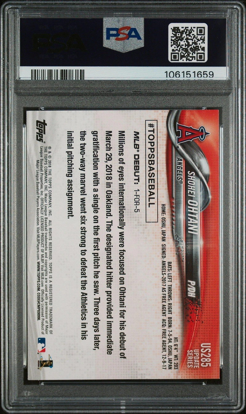 2018 Topps Update Us285 Shohei Ohtani PSA