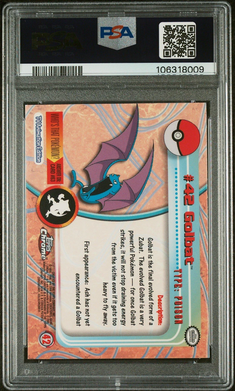 2000 Topps Chrome Pokemon T.v. 42 Golbat PSA 10