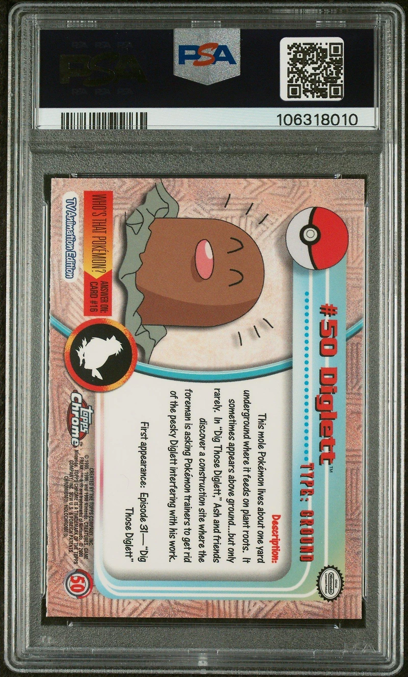 2000 Topps Chrome Pokemon T.v. 50 Diglett PSA 9