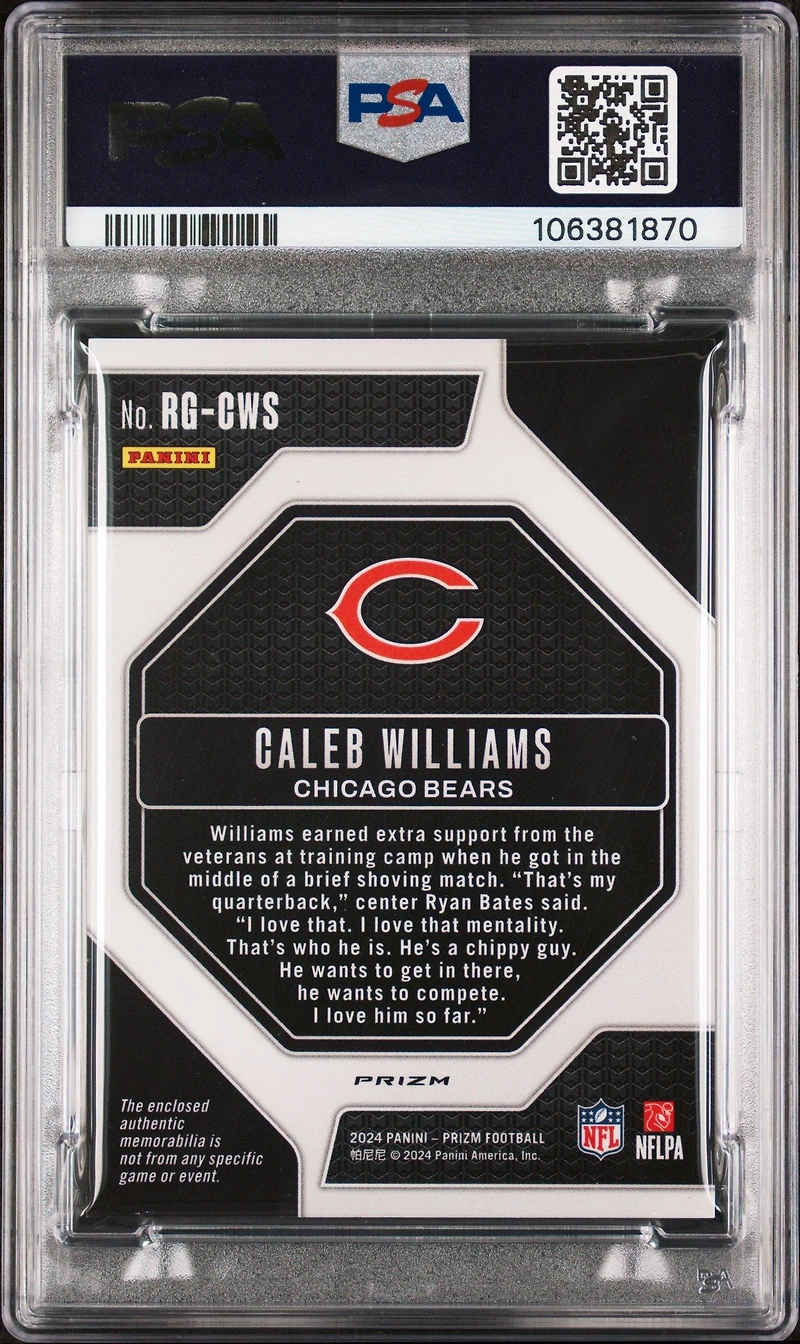 2024 Panini Prizm Rookie Gear Rgcws Caleb Williams PSA 10
