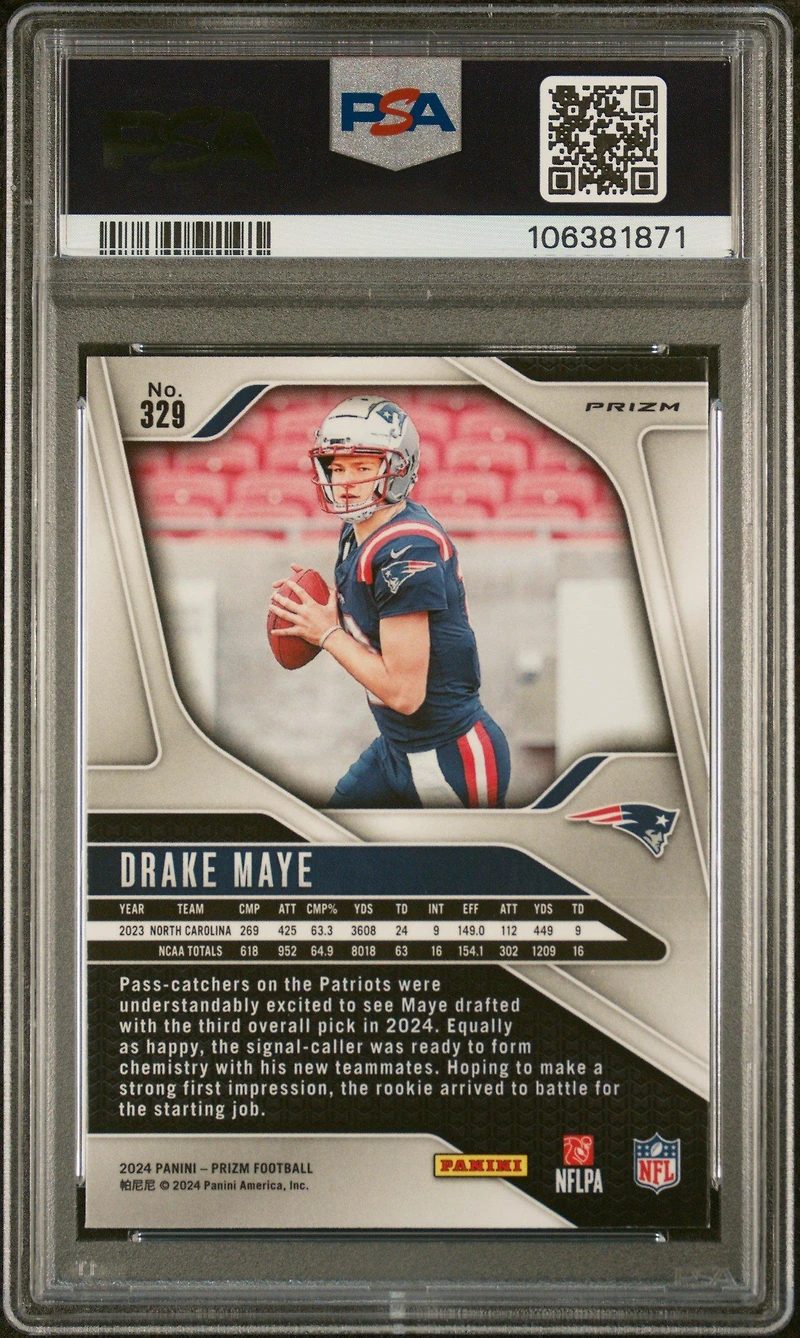 2024 Panini Prizm 329 Drake Maye Disco Prizm PSA 8