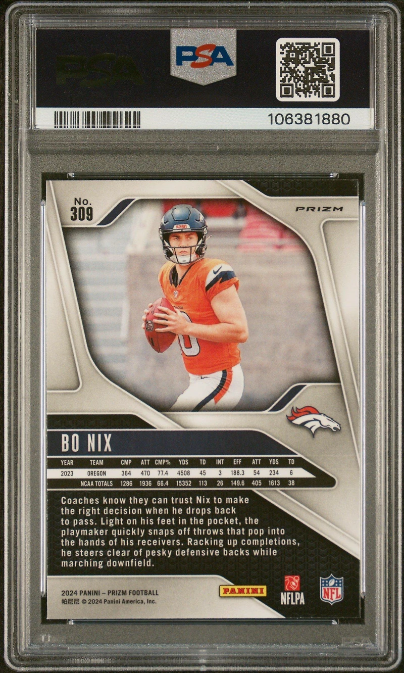 2024 Panini Prizm 309 Bo Nix Disco Prizm PSA 10
