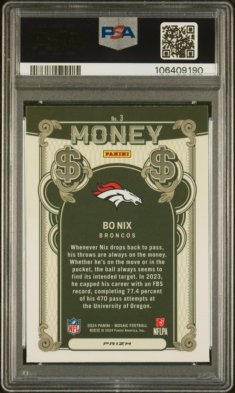 2024 Panini Mosaic Money 3 Bo Nix PSA