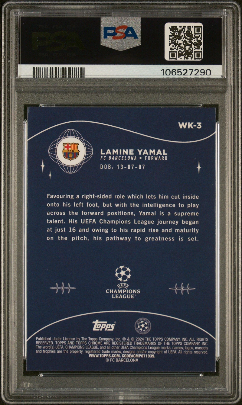2023-24 Topps Chrome Uefa Club Competitions Wonderkids Wk3 Lamine Yamal PSA