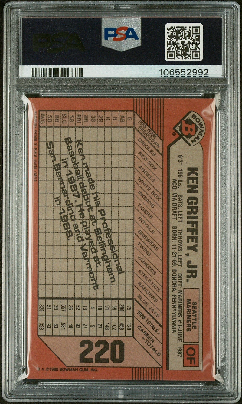 1989 Bowman 220 Ken Griffey Jr. PSA 9