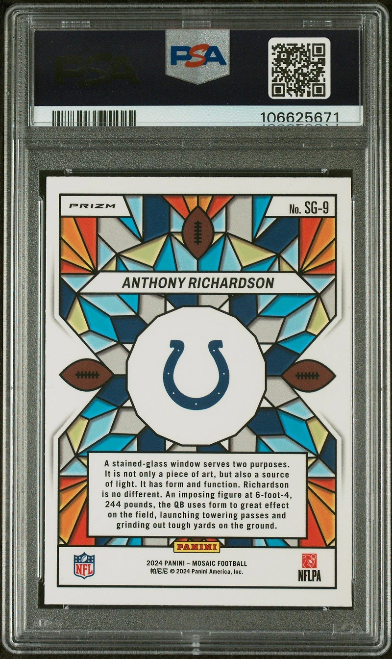 2024 Panini Mosaic Stained Glass Sg9 Anthony Richardson PSA 9