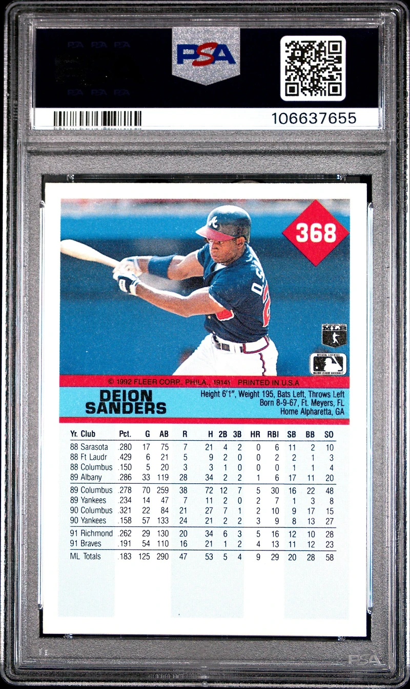 1992 Fleer 368 Deion Sanders PSA 10