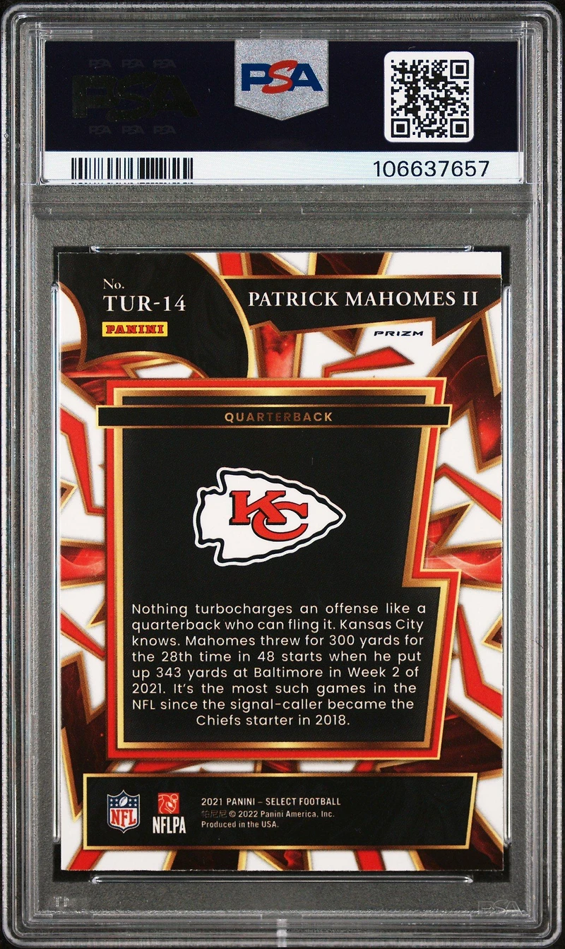 2021 Panini Select Turbocharged Tur14 Patrick Mahomes Ii Silver Prizm PSA 10
