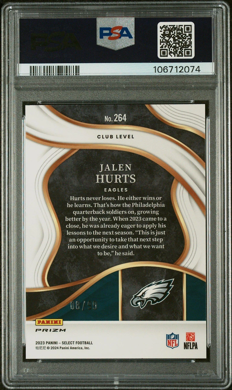 2023 Panini Select 264 Jalen Hurts Blue Prizm PSA 10