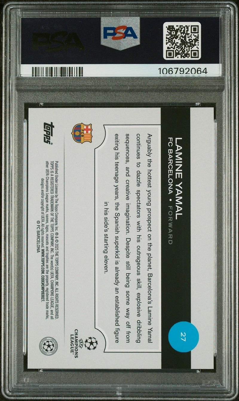 2024-25 Topps Uefa Club Competitions 27 Lamine Yamal PSA 10