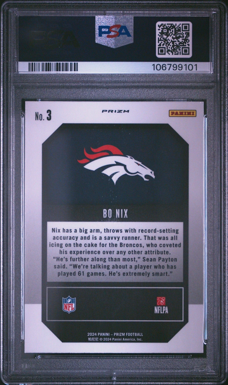 2024 Panini Prizm Emergent 3 Bo Nix Green Ice PSA 10