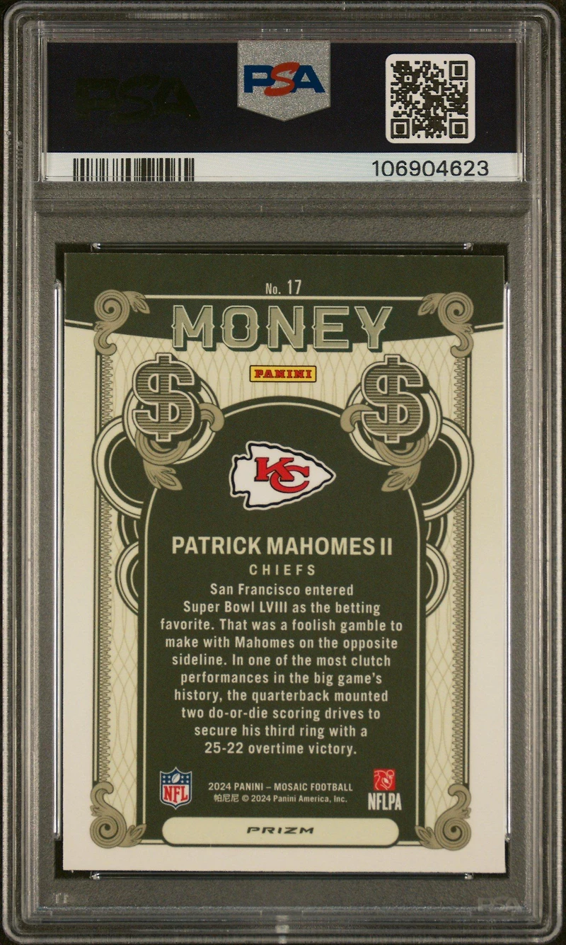 2024 Panini Mosaic Money 17 Patrick Mahomes Ii PSA 9