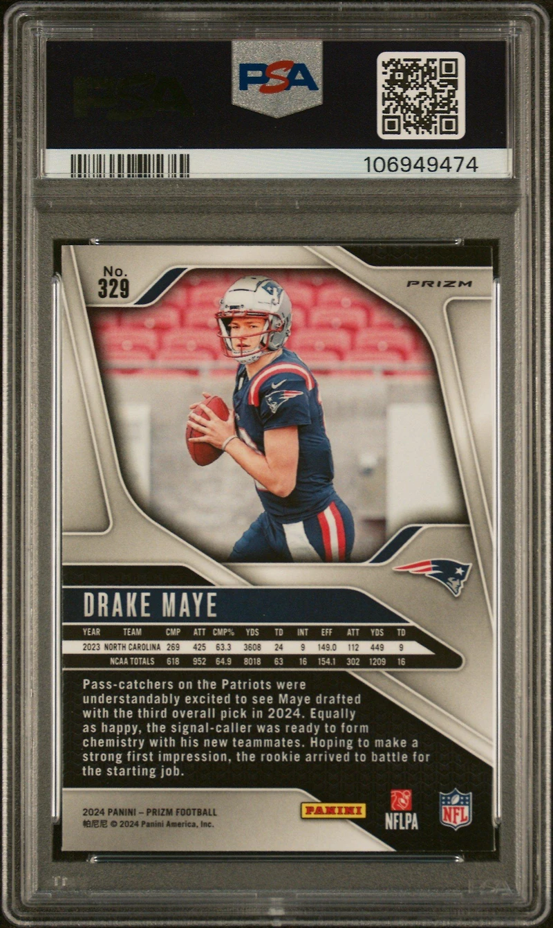 2024 Panini Prizm 329 Drake Maye Red/white/blue Prizm PSA 9