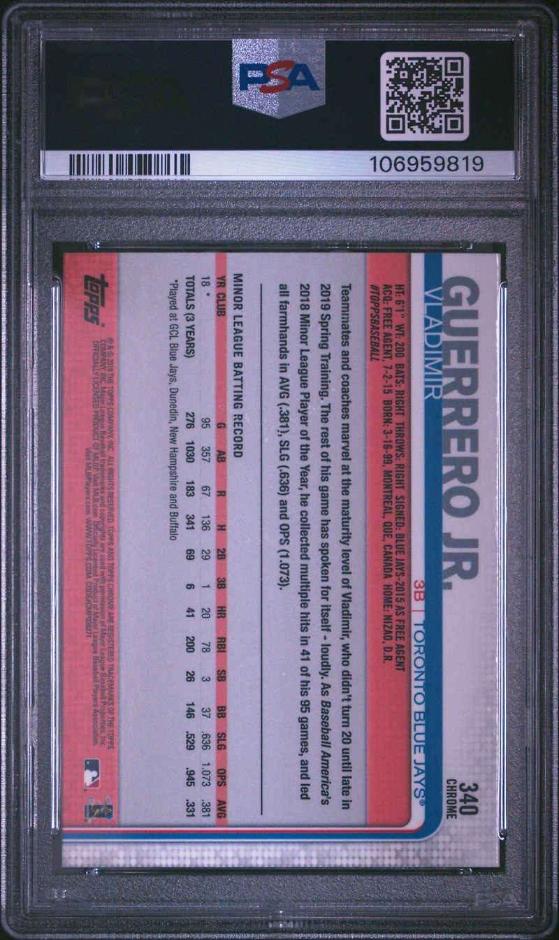 2019 Topps Chrome Sapphire Edition 340 Vladimir Guerrero Jr. PSA 10