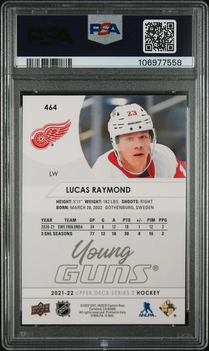 2021-2022 Upper Deck 464 Lucas Raymond PSA