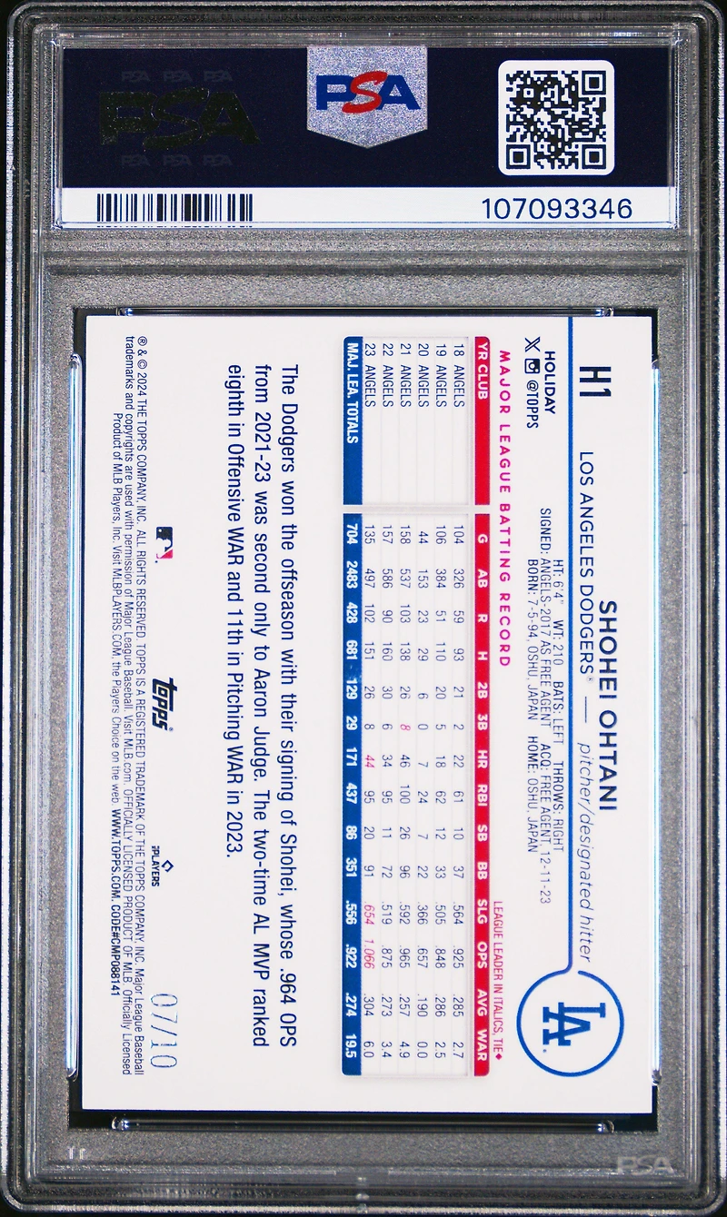 2024 Topps Holiday H1 Shohei Ohtani Red Metallic Holiday Tree PSA 9