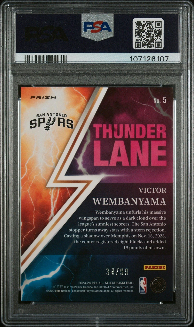 2023 Panini Select Thunder Lane 5 Victor Wembanyama Red Flash PSA 10