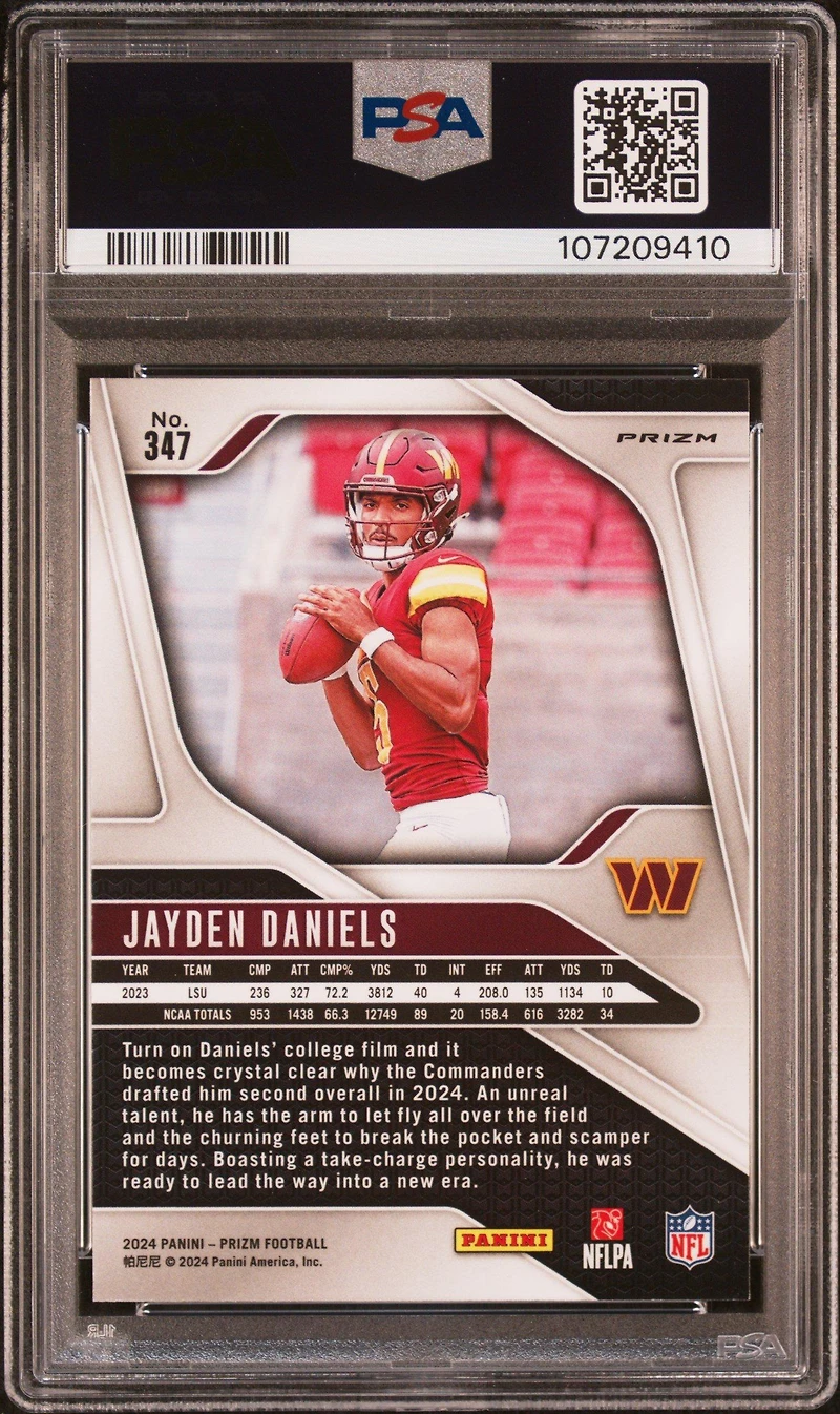 2024 Panini Prizm 347 Jayden Daniels Silver Prizm PSA