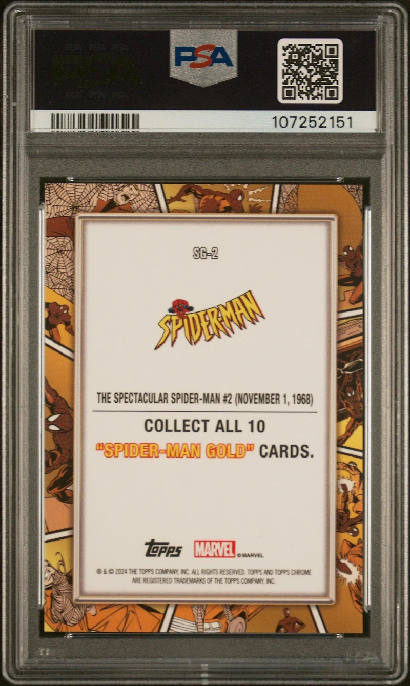 2024 Topps Chrome Marvel Spider-man Gold Sg2 The Spectacular Spider-man #2 PSA 10