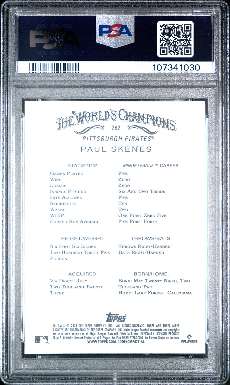2024 Topps Allen & Ginter 282 Paul Skenes PSA 10