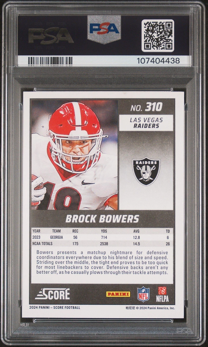 2024 Panini Score 310 Brock Bowers PSA 10